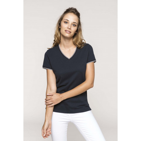 Kariban Ladies� piqu� knit V-neck T-shirt