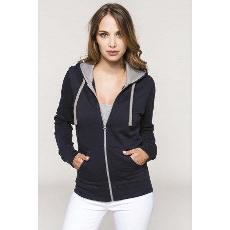 Kariban Ladies� contrast hooded full zip sweatshirt