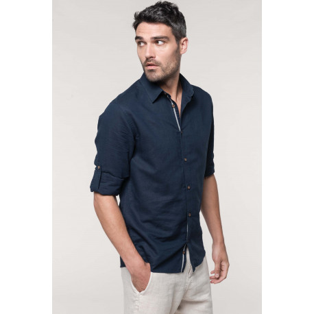 Kariban Chemise lin et coton manches longues homme