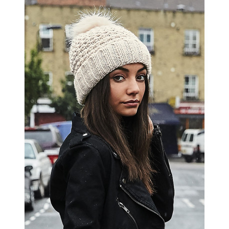 Beechfield Popcorn Fur Pom Pom Beanie