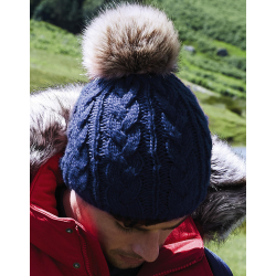 Beechfield Fur Pop Pom Cable Beanie