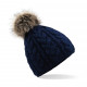Beechfield Fur Pop Pom Cable Beanie