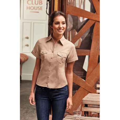 Russell CHEMISE FEMME MANCHES COURTES TWILL ROLL-UP