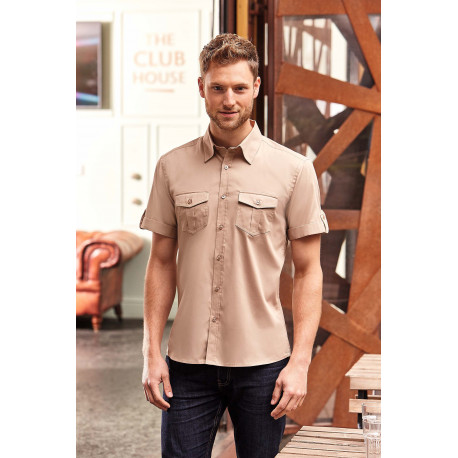 Russell CHEMISE HOMME MANCHES COURTES TWILL ROLL-UP