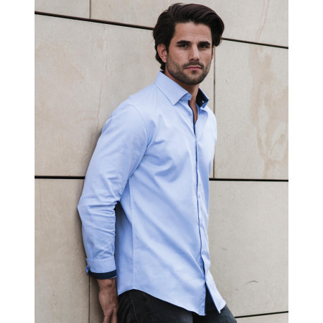 Russell Collection Tailored Contrast Herringbone Shirt LS